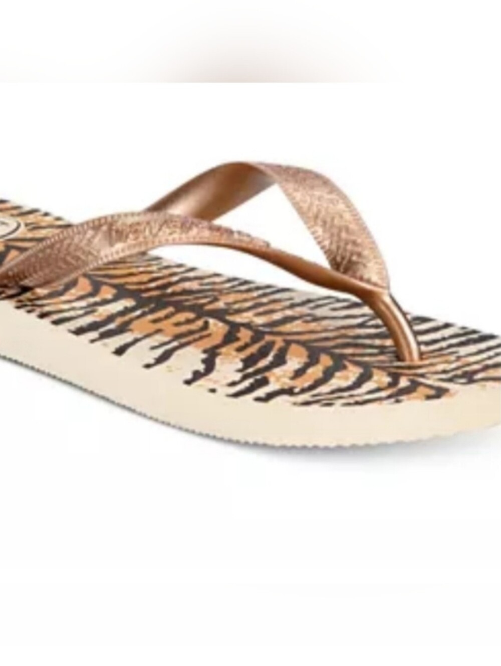 Havaianas 11/12 Top Animal Flip-Flop Sandals Tiger Print Gold Rose NWT - Picture 3 of 8